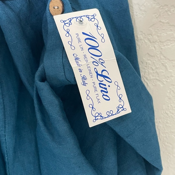 Made In Italy 100% Linen NWT Roll Tab Draped Open Long Overlay One Size Blue - Picture 5 of 14